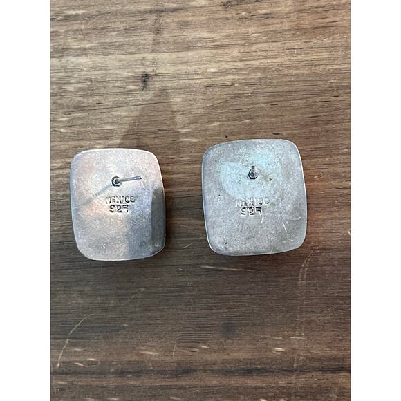 Vintage Mexico 925 Sterling Silver Blue Dyed Agate Stud Earrings 20.86g - Picture 2 of 6